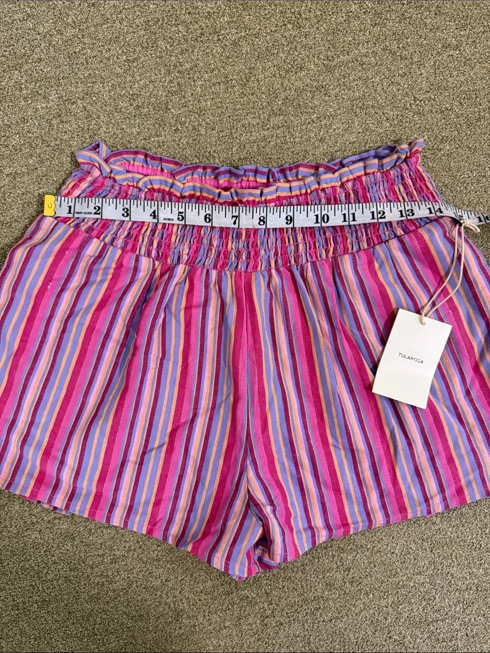 Tularosa Gabriella shorts small Pink Purple Striped High-Waist Smocked